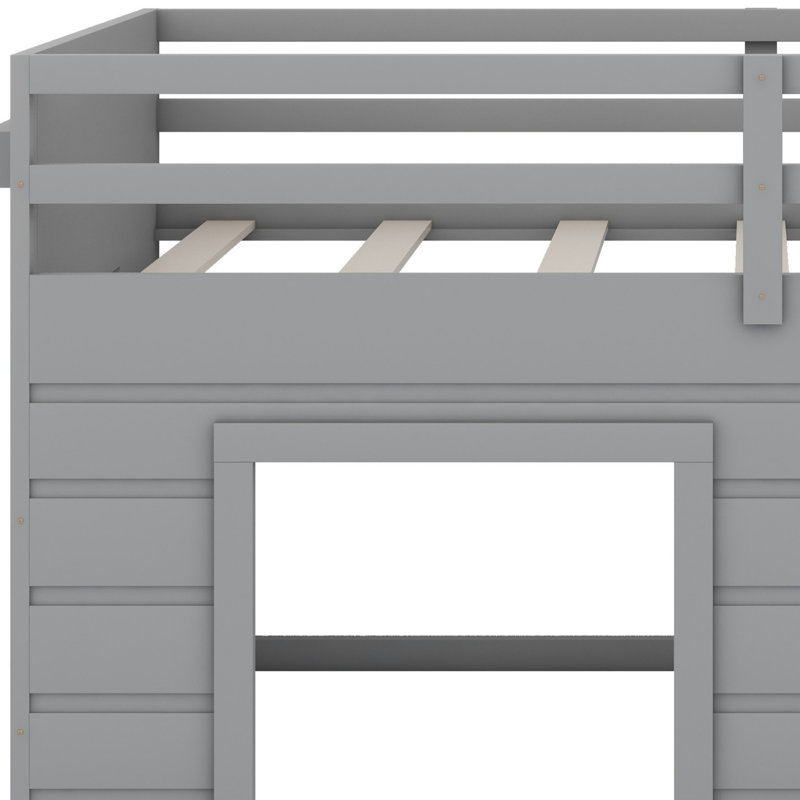 Lit mezzanine avec tiroirs et tablette, Gris