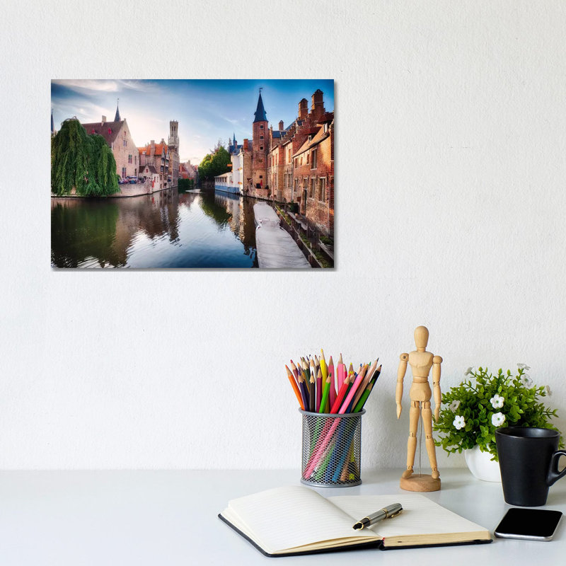 Bruges With Water Canal At Late Afternoon by George Oze - Wrapped Canvas Print, 20.32 cm H x 30.48 cm W