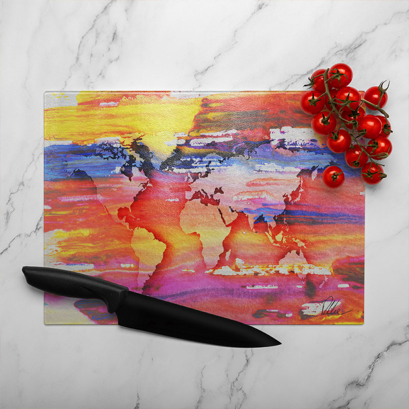 Painty Map Glass Chopping Board, 40cm L x 28cm W