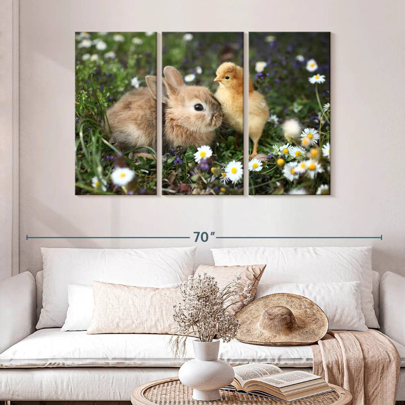 Cute Animals With Chamomile, 32" H x 50" W