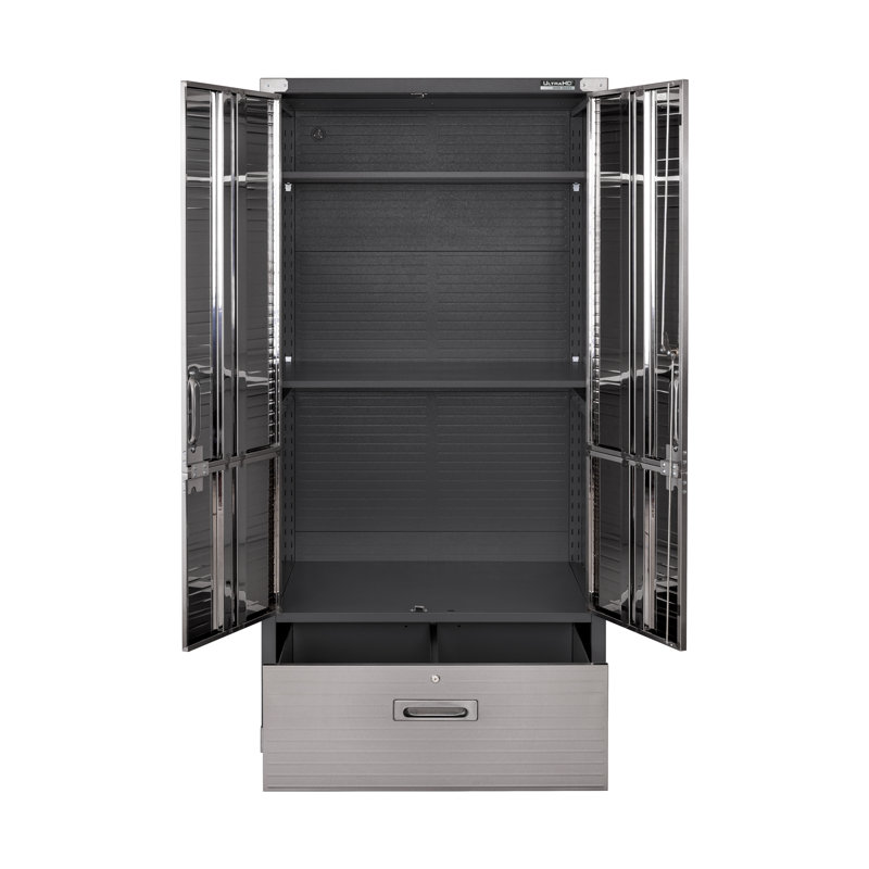 Seville Classics UltraHD French Door Storage Cabinet with Drawer, 72" H x 36" W x 18" D, Graphite
