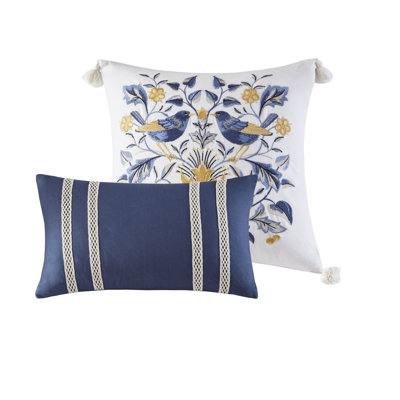 Édredon grand 6 pièces en coton, avec imprimé botanique en bleu et jaune pour lit de bonne nuit, chambre à coucher