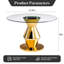 Table de salle à manger ronde de 47,25 pouces de style moderne avec finition miroir dorée, pouvant accueillir 4 à 6 personnes, plateau de table en verre trempé, structure en acier inoxydable.