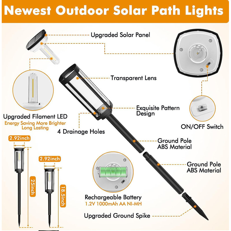 Éclairage solaire de sentier, éclairage solaire d'extérieur imperméable 2-en-1