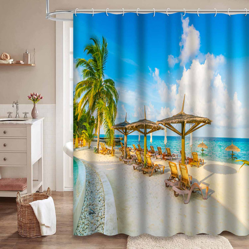 Rideau de douche Sandy Beach Island and Umbrella, L 72 po x l 84 po