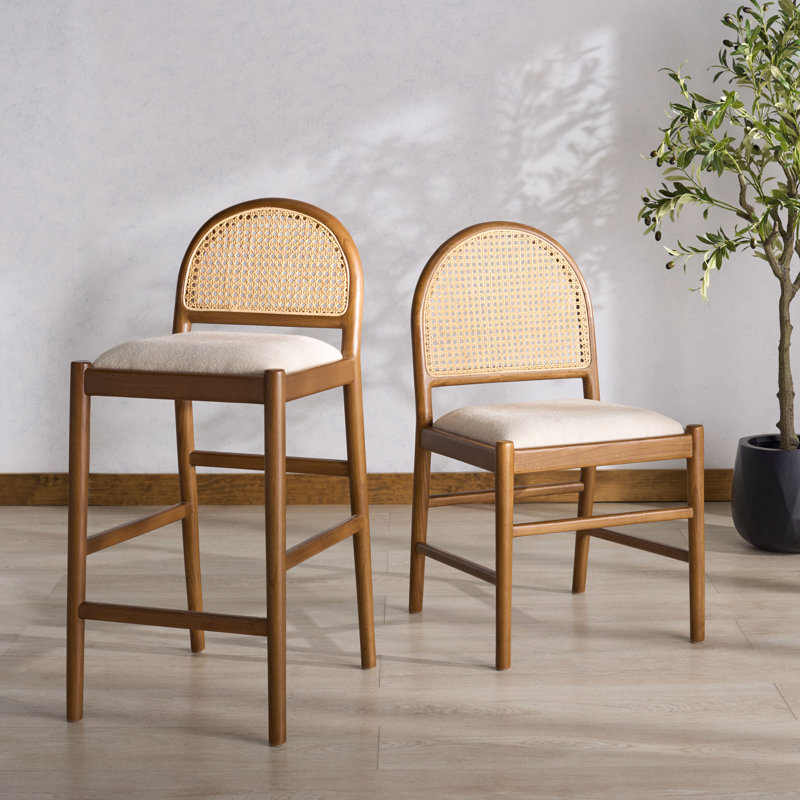 Laylie Rattan And Leather Counter Stool, Tan