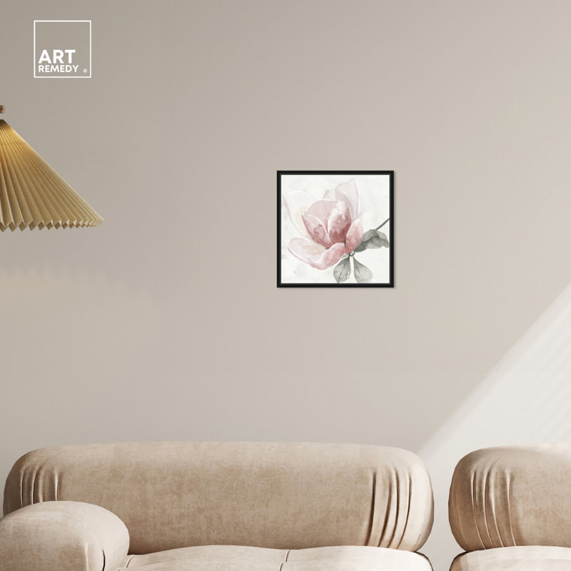 Blush Rose Floral Print on Canvas with Black Frame, 13" x 13"
