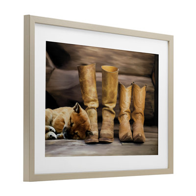 A Hard Days Work Boots Framed Print Under Glass, design by Renel Peters