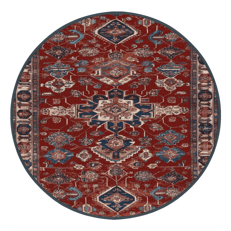 Tapis persan noir lavable à la machine, Rond 3 pi