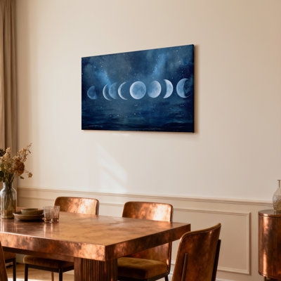 Ensemble de 1 tableau sur toile représentant les phases de la lune et le ciel céleste
