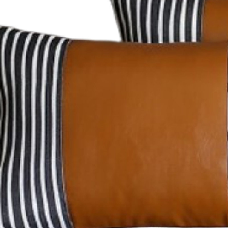 Set Of 2 Striped And Bright Brown Faux Leather Lumbar Pillow Covers Set Of 2 Striped And Bright Brown Faux Leather Lumbar Pillow Covers