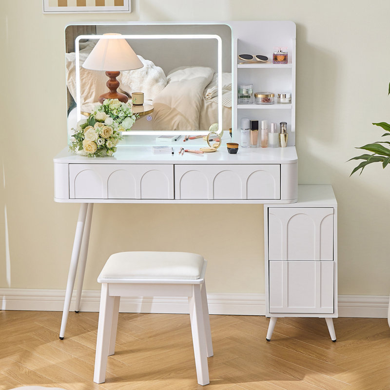 Meuble-lavabo moderne avec miroir et lumières DEL, Blanc