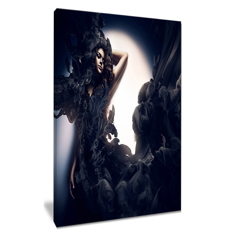 Fashion Woman In Black Smoke - Unframed Print on Canvas, 32" H x 16" W x 1" D