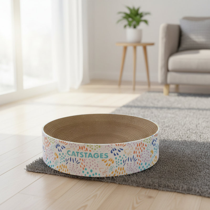 Un poteau à griffer et un bol inclinable pour chat ondulé multifonctionnel répond aux besoins des chats pour se gratter, se câliner et se reposer, offrant à la fois fonctionnalité et confort.