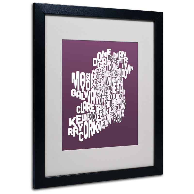 " Ireland Text Map " by Michael Tompsett, White, Black, 20" H x 16" W