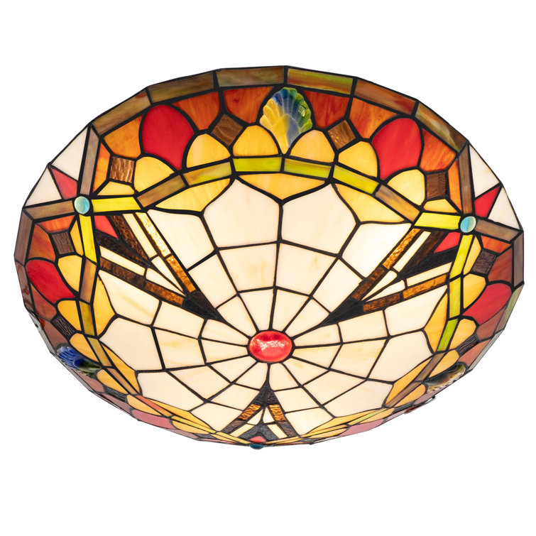 Fleur De Lis Living Stanek 3-Light 16'' Tiffany Glass Flush Mount ...