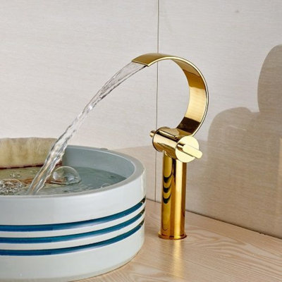 Juno Michigan Alaska Deck Mount Gold Finish Single Handle Mixer Tap Bathroom Sink Faucet