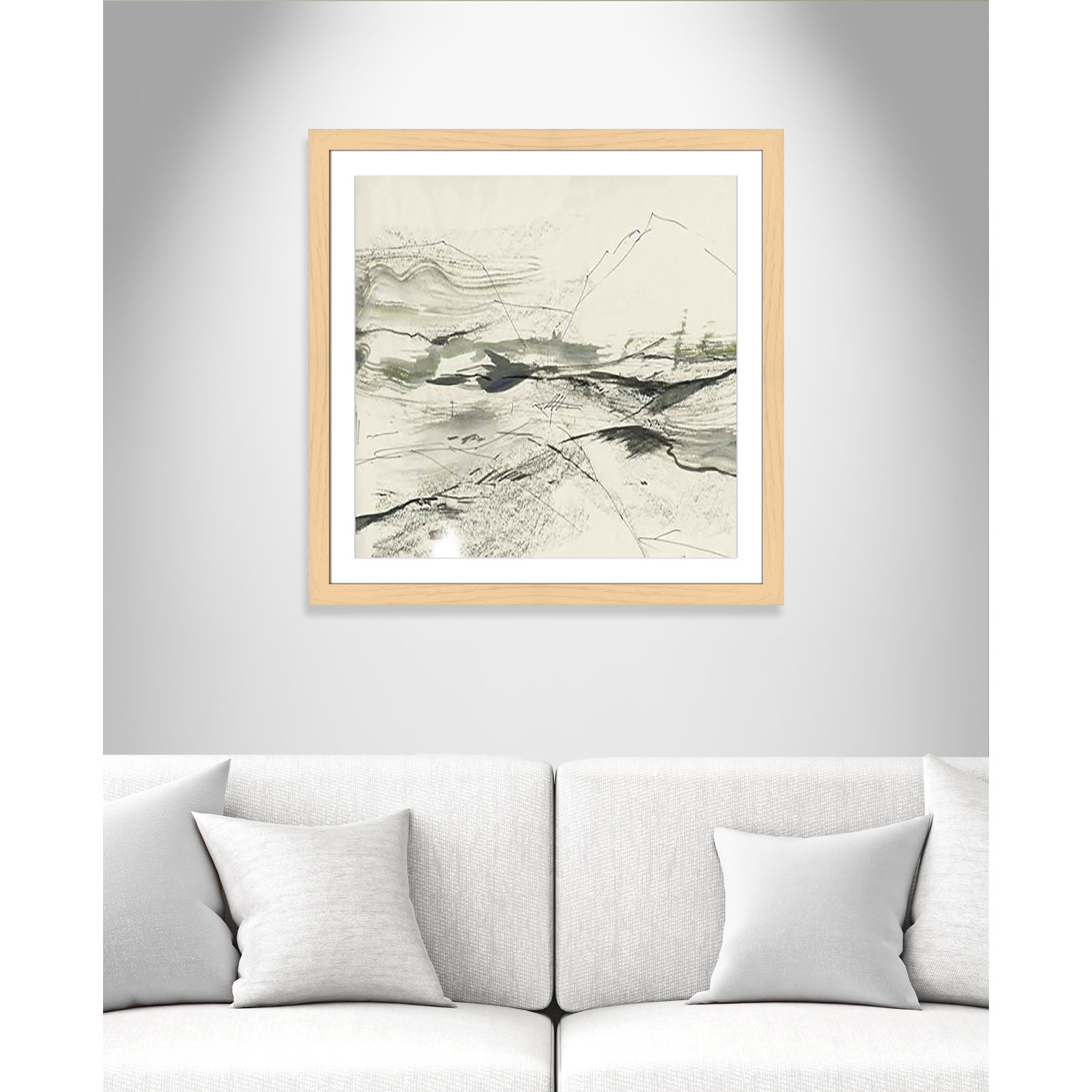 Green Sketches Print, 33.5" H x 33.5" W x 1.25" D, Natural Cube Framed