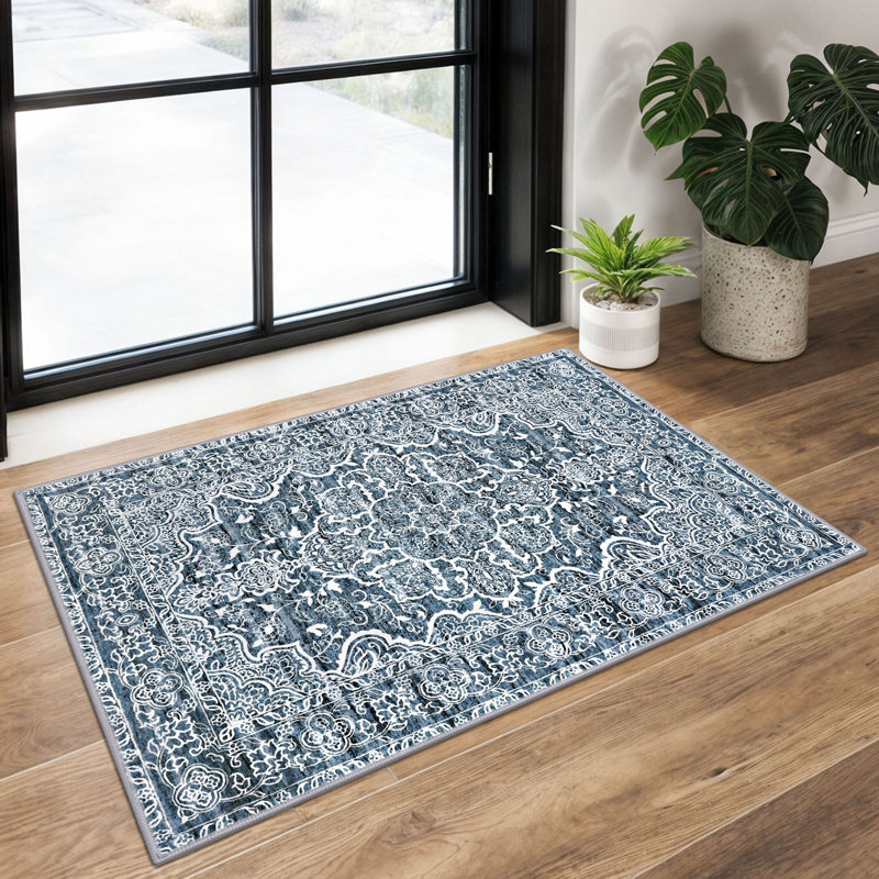 Area Rug Machine Washable Rugs with Rubber Backing for Living Room, Rectangle 2' x 3'