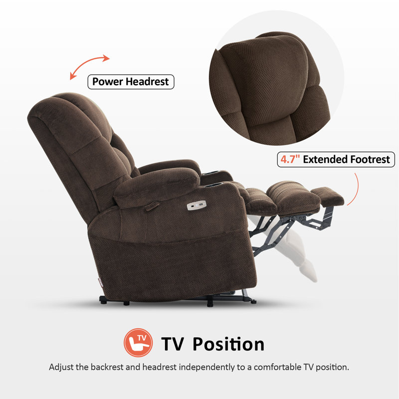 27.2" Extra Wide Dual Motor Power Recliner Lift Chair with Massage and Dual Heating, Infinite Position, Fabric, Brown