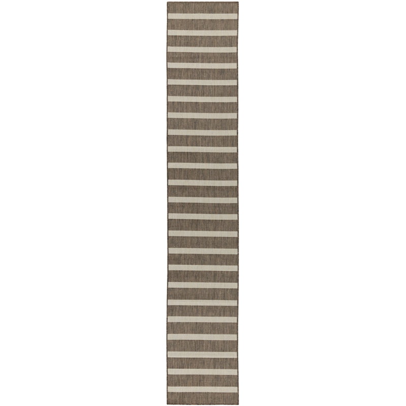Shaila Striped Indoor / Outdoor Rug, Natural/Ivory, Runner 2'2" x 12'