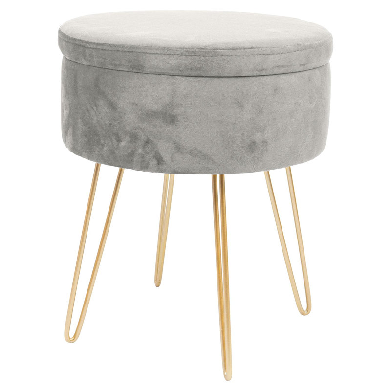 Harbour Housewares - Round Velvet Storage Footstool, Gold, Grey