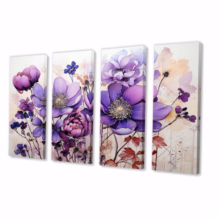 DesignArt Purple Fauvism Abstract Botanical Rhapsody On Canvas 4 Pieces ...