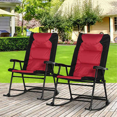 2 Piece Outdoor Patio Furniture Set with 2 Folding Padded Rocking Chairs, Bistro Style for Porch, Camping, Balcony