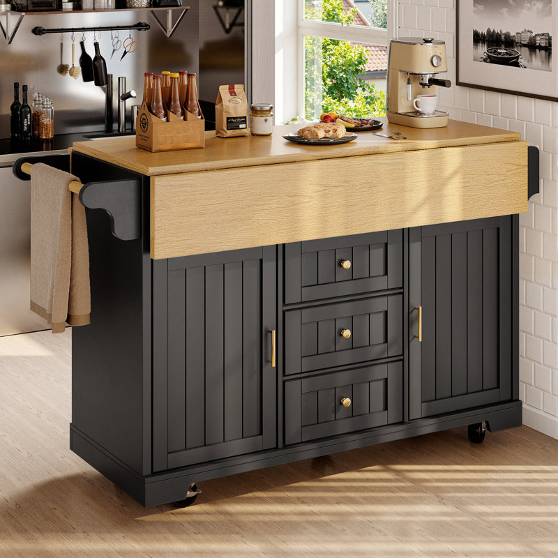 Wood Kitchen Island, Black