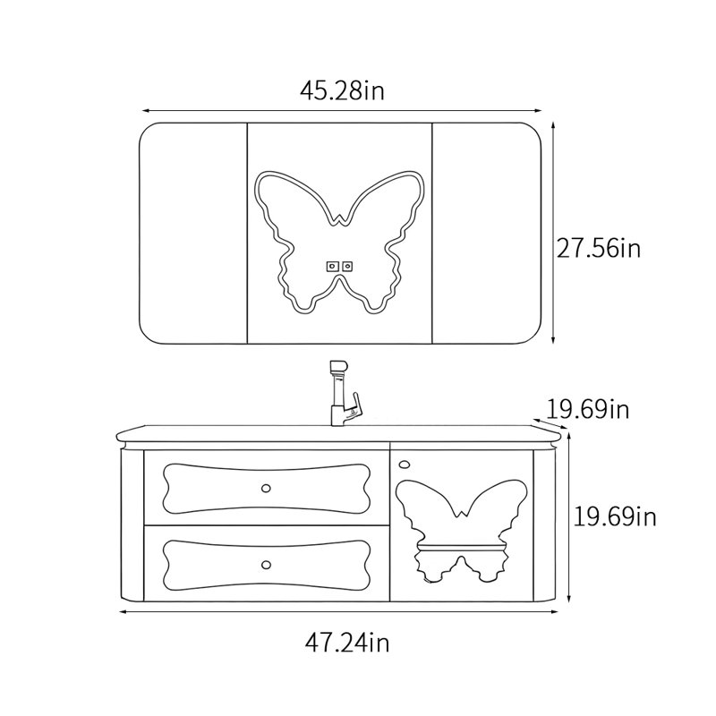 Armoire de salle de bain moderne Modern, 47", Rose