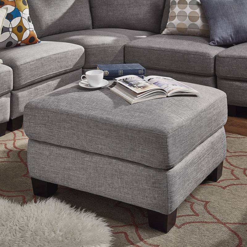 Doggett Upholstered Ottoman, Pewter Grey Linen