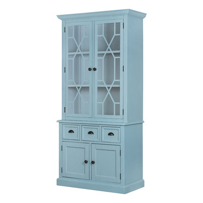 Armoire bleue / crédences 39,4 x 18 x 83 po - look moderne français décontracté et attrayant 45%, 35% solide, 10% verre, placage