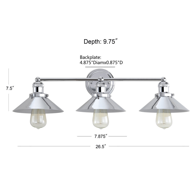 Bagatelle Industrial Farmhouse Metal Vanity Light, Chrome, 3