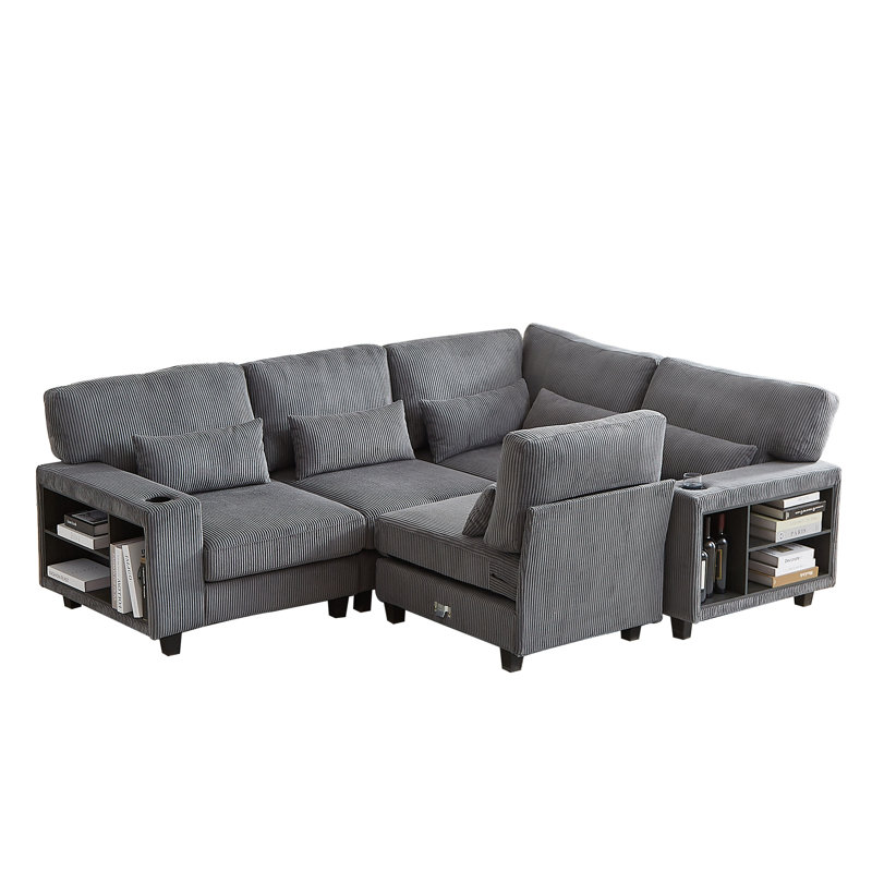 Canapé modulaire moderne 102 po en velours côtelé l 102 po, Velours côtelé gris