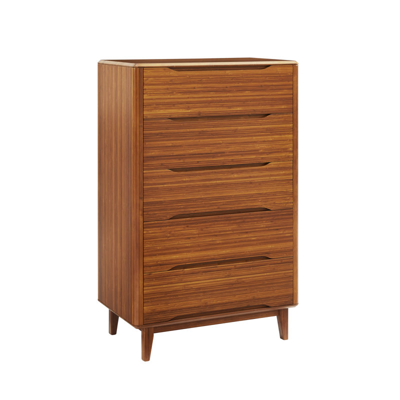 Commode 5 tiroirs en bois massif Lacey, Amber