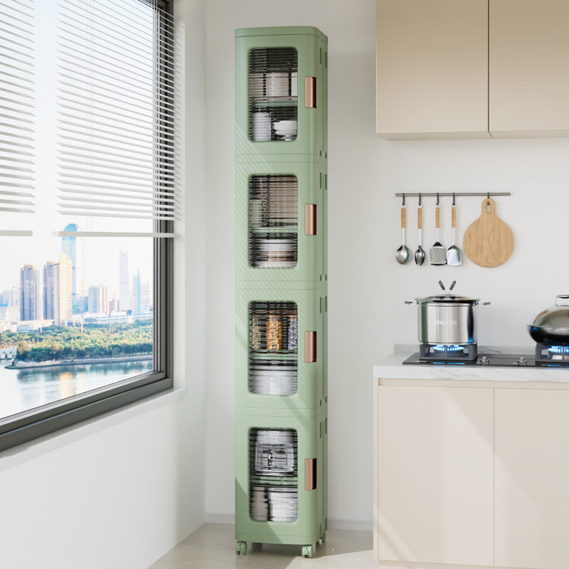 Aarn 4 Tier Folding Stackable Storage Box, Stackable Storage Drawers On Wheels, Bathroom Floor Cabinet With Doors