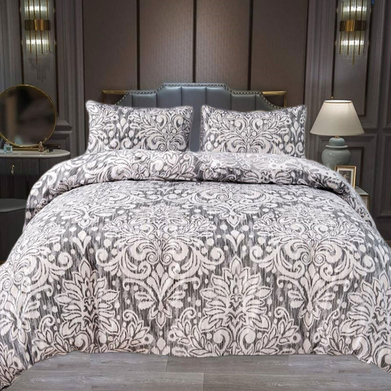 Printed Bedspread Set Damask Pattern with Matching Pillow Shams, Soft Microfiber Coverlet, Lightweight & All-Season Bedding