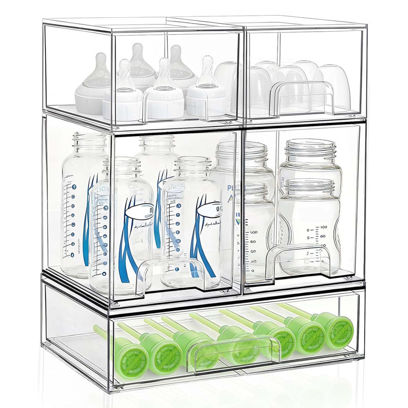 Paquet de 5 tiroirs empilables en acrylique transparent pour bouteilles, comptoir, meuble-lavabo, salle de bain et armoire