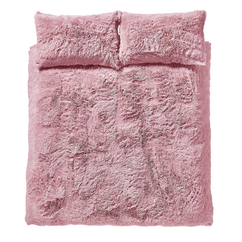Cuddly Faux Fur Duvet Cover Set with Pillowcases, Blush, Single Duvet Cover - 1 Standard Pillowcase