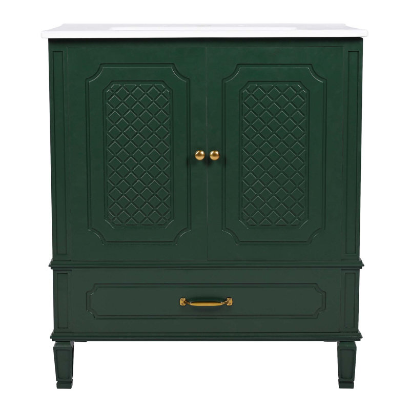 30" Bathroom Vanity With Sink Vintage Style, Multi-Functional Storage Space, Door Shelf, Soft-Closing Door, Dark Green