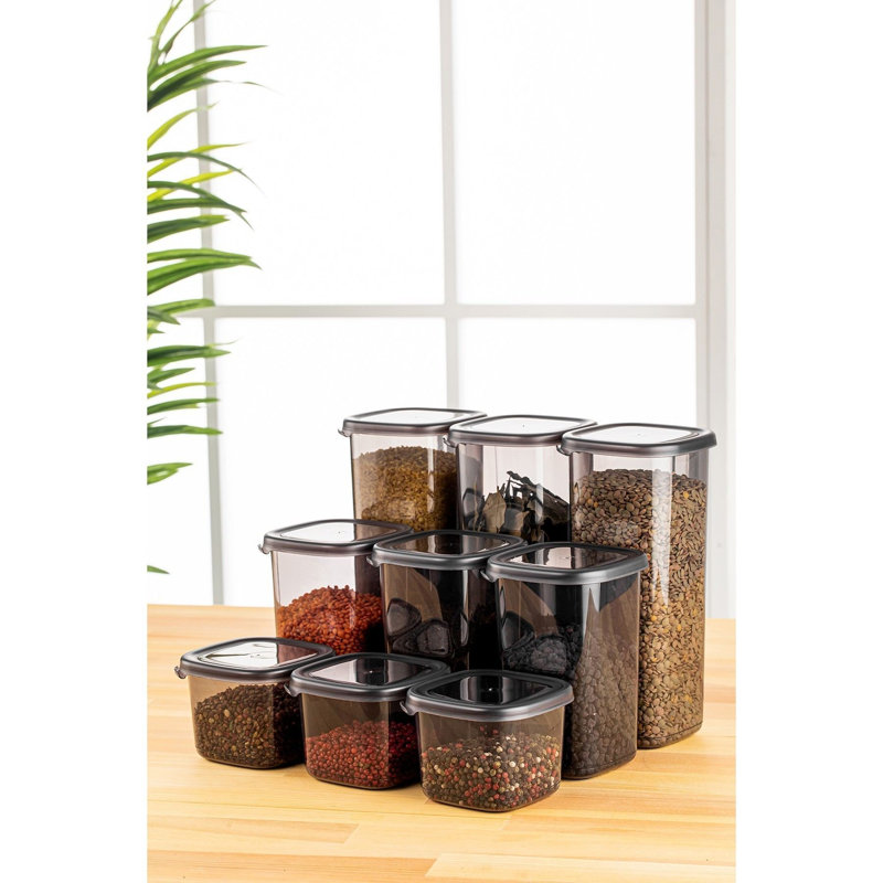 Ensemble de boîte de rangement durable (9 pièces), couleur anthracite, 3 x 4 x 3,7 po (550 ml), 3 x 4 x 6,5 po (1200 ml), 3 x 4 x 9,6 po (1750 ml) | 100% plastique, sans BPA, va au lave-vaisselle | Idéal pour organiser la maison et le bureau