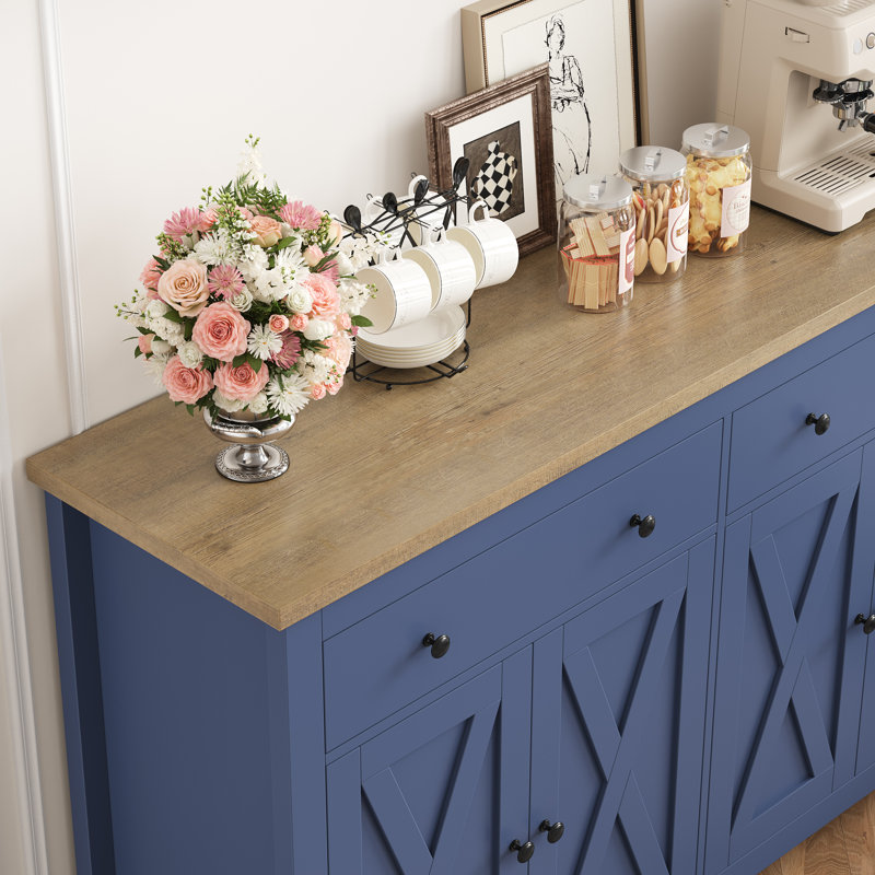 55.1'' Wide 2 Drawer Sideboard, Blue/Brown