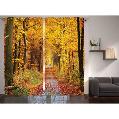 Leaves Bushes in Autumn Colors Countryside Pathway in Forest 2 Piece Semi-Sheer Curtain Panel Set -  East Urban Home, E2AA77C8B7854E19B9B9115B822F07C2