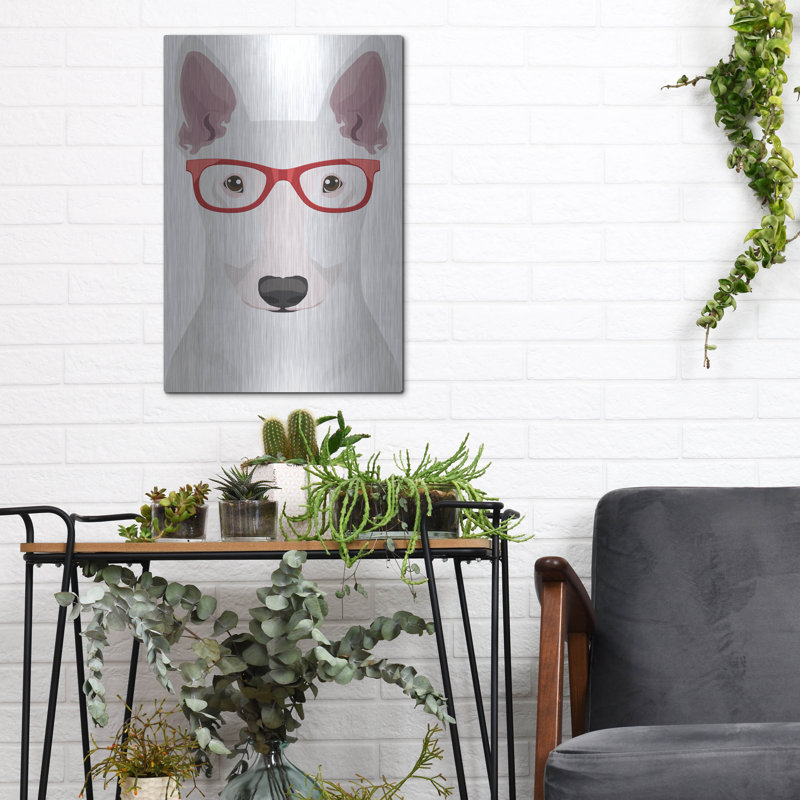 «Bull Terrier portant des lunettes de hipster» par les affiliés Furbaby, H 16 po x l 12 po