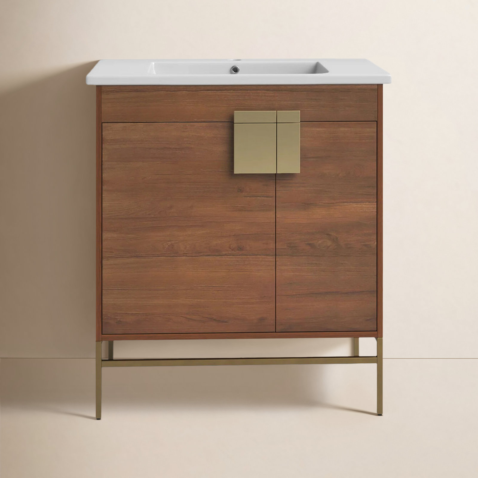Maisie 30'' Single Bathroom Vanity, Satin Brass, Walnut