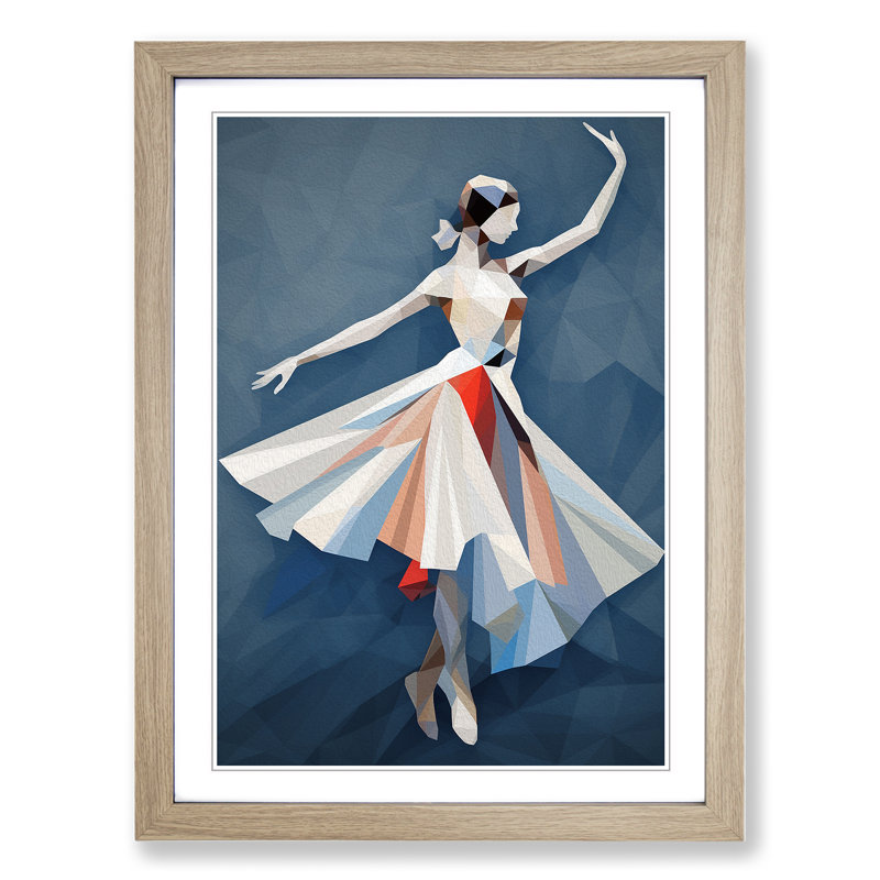 Ballet Dancer Geometric Art - Framed Print, Oak Framed, 64cm H x 46cm W x 2cm D