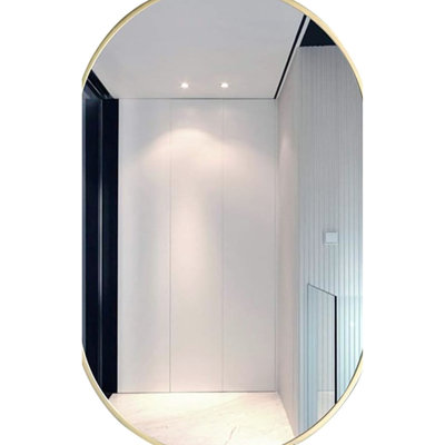Miroir ovale doré de 20 po x 33 po, verre de 4 mm de diamètre, cadre en alliage d'aluminium, quincaillerie renforcée, idéal pour les décors modernes, miroir en métal de 20 po x 33 po, surface brossée facile à installer