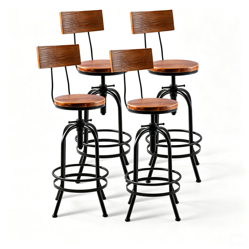 Tabouret de bar industriel pivotant réglable, Brun clair / noir, 4