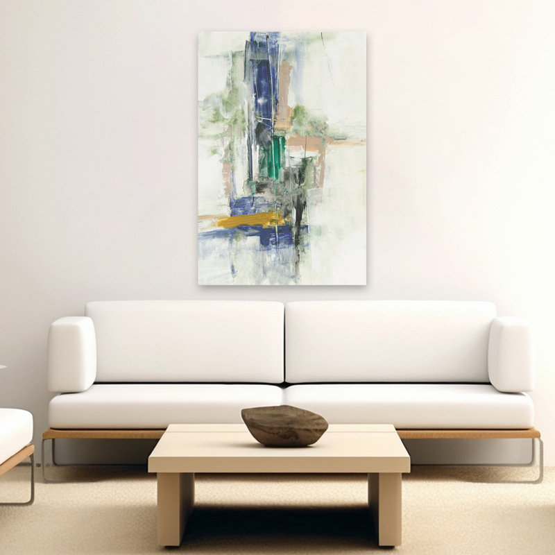 «Peaceful Essence II», art abstrait moderne, technique mixte, géométrique, H 60 po x l 40 po
