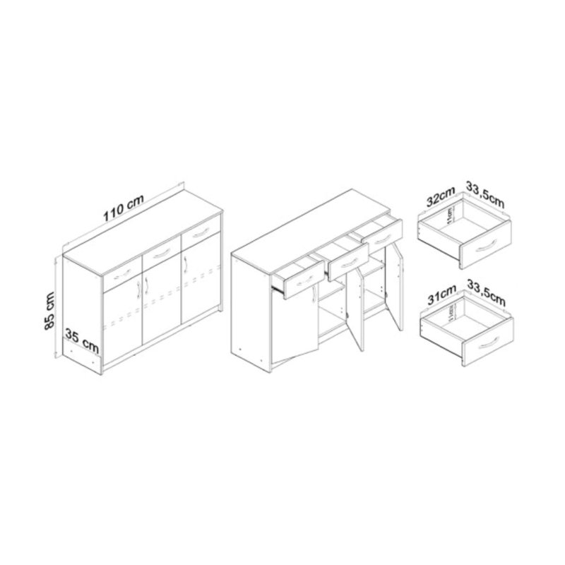110cm Sideboard, Sonoma/White